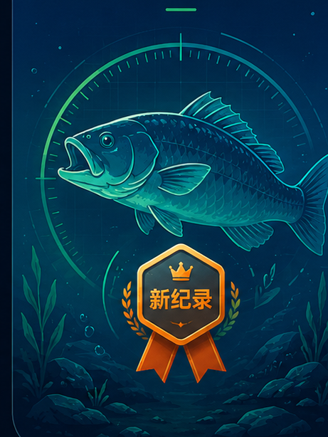鱼形主体、绿色刻度环与橙色纪录徽章插画